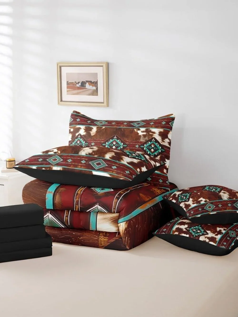 Cow Fur Printed Comforter Set with Sheets for Kids Boys Girls Western Bed in a B